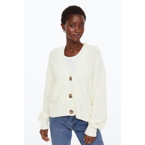 H&M Sweaters - H & M | White Rib-Knit Cardigan Sweater Size XS Button Front Long Sleeve